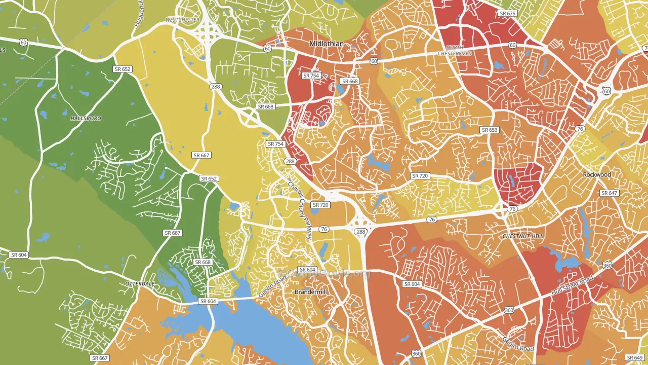 Midlothian, VA Map of Vandalism Rates