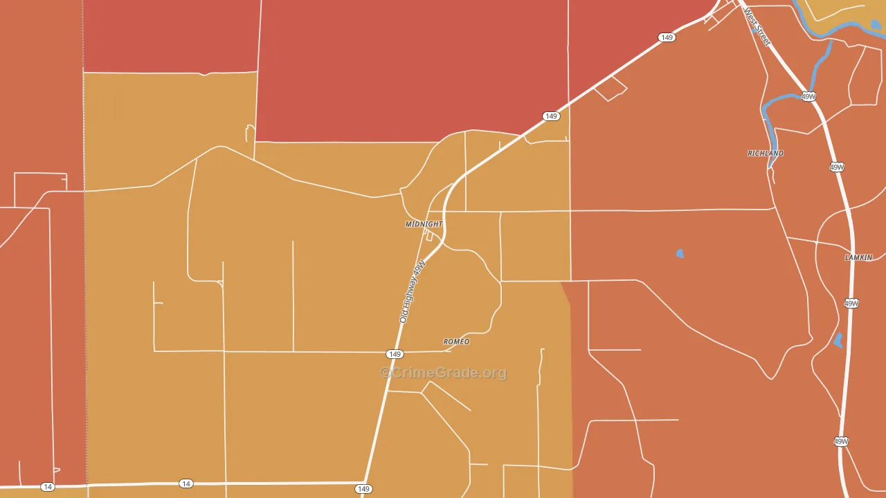 Midnight, MS Map of Vandalism Rates