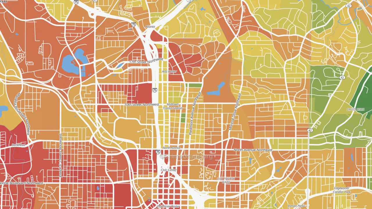 Midtown Atlanta, Atlanta, GA Map of Vandalism Rates
