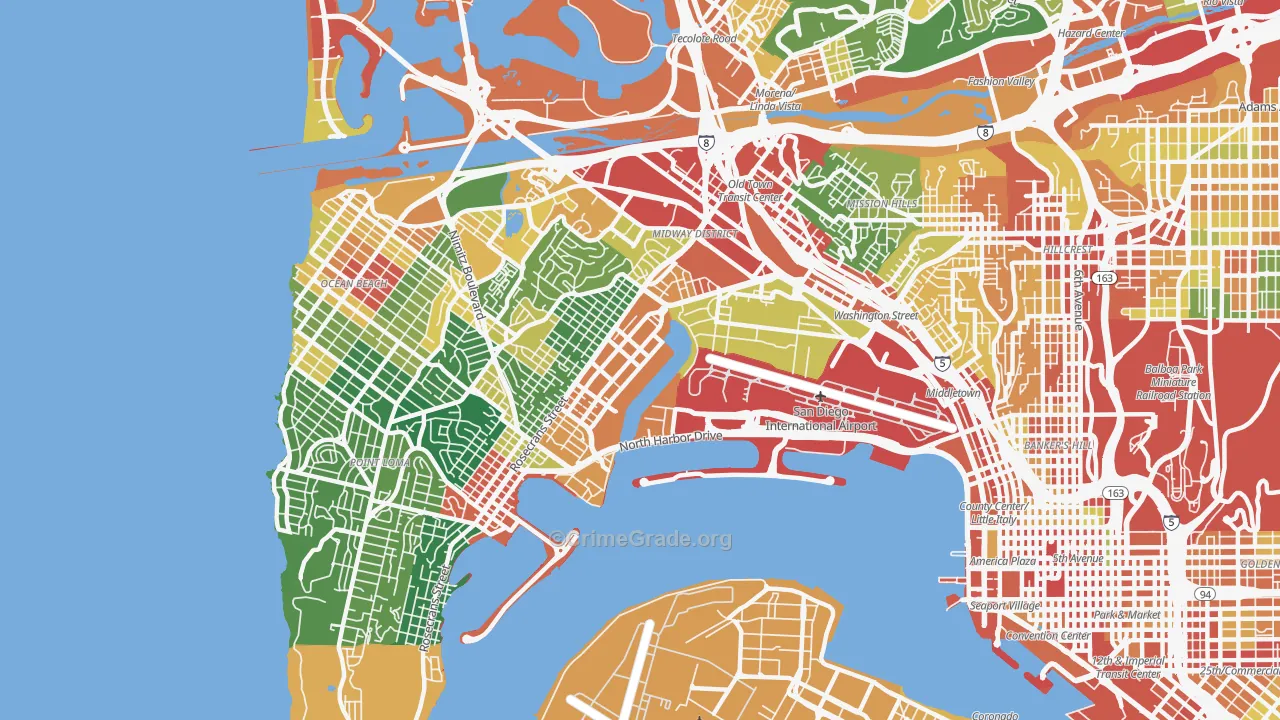 Midtown District, San Diego, CA Map of Vandalism Rates