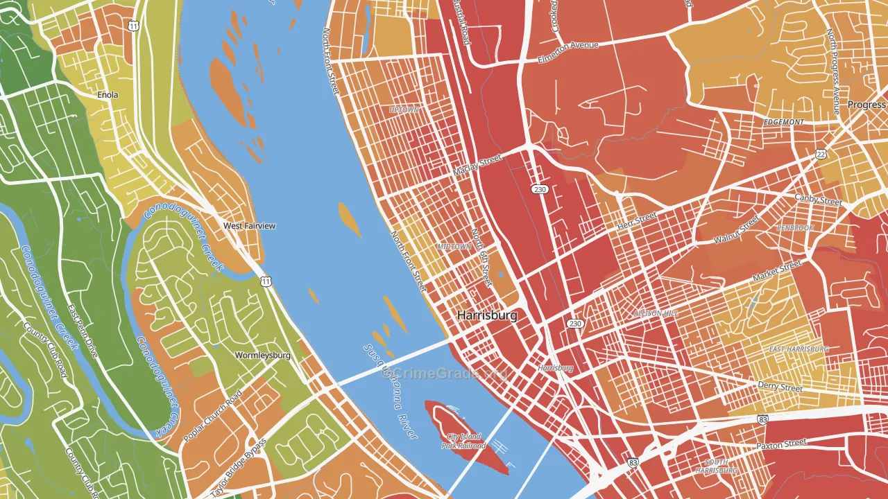Midtown Harrisburg, Harrisburg, PA Map of Vandalism Rates