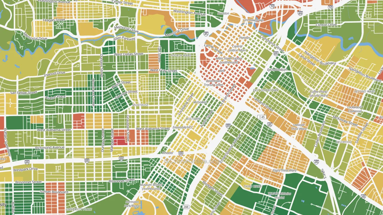 Midtown, Houston, TX Map of Vandalism Rates