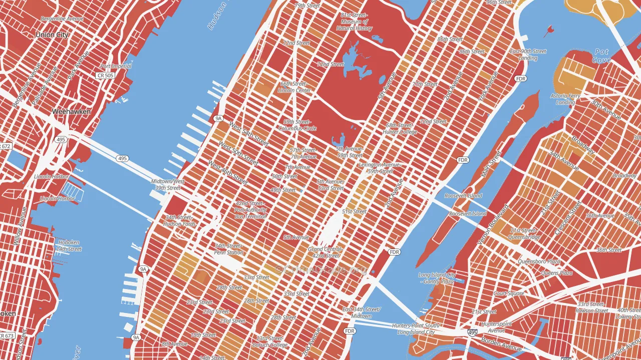 Midtown, Manhattan, NY Map of Vandalism Rates