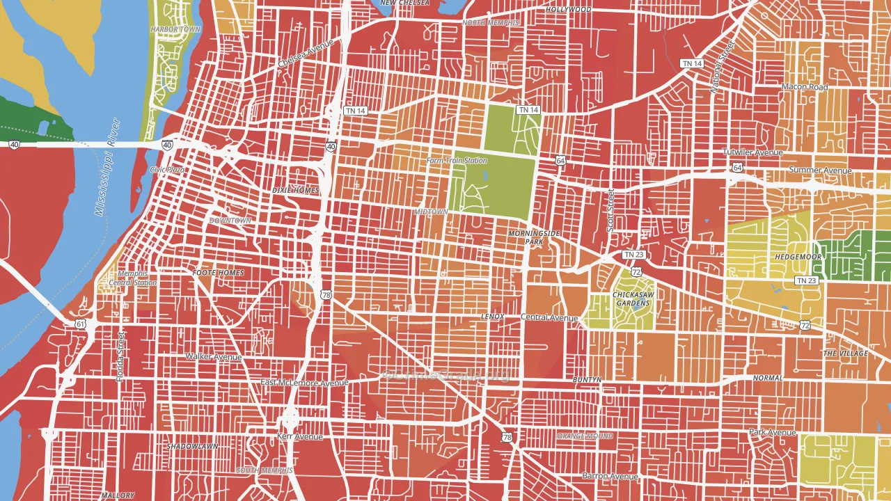 Midtown-Memphis, Memphis, TN Map of Vandalism Rates