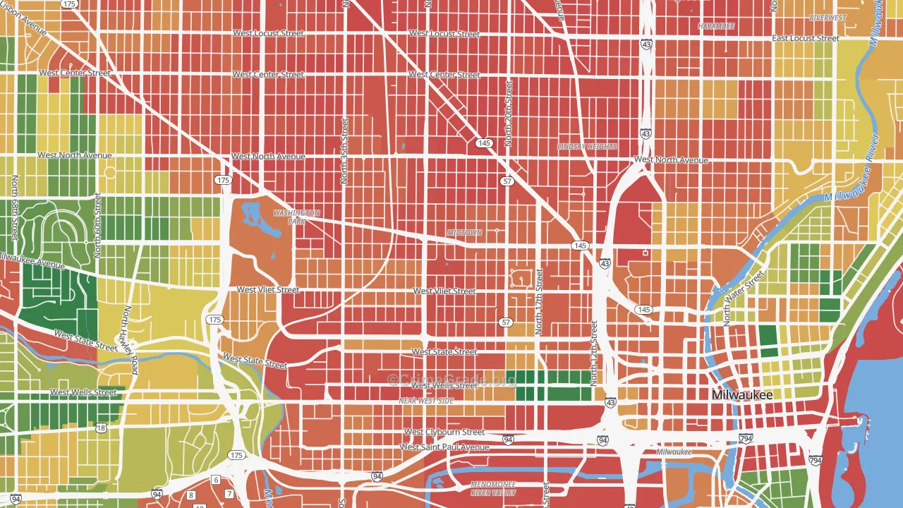 Midtown, Milwaukee, WI Map of Vandalism Rates