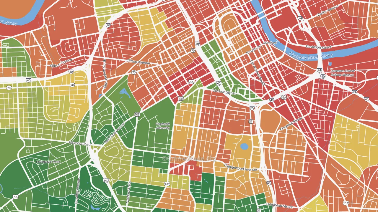 Midtown-Nashville, Nashville, TN Map of Vandalism Rates