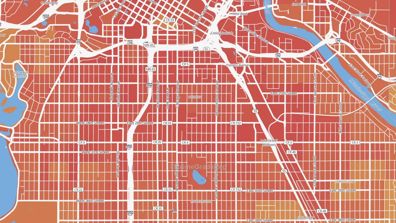 Midtown Phillips, Minneapolis, MN Map of Vandalism Rates