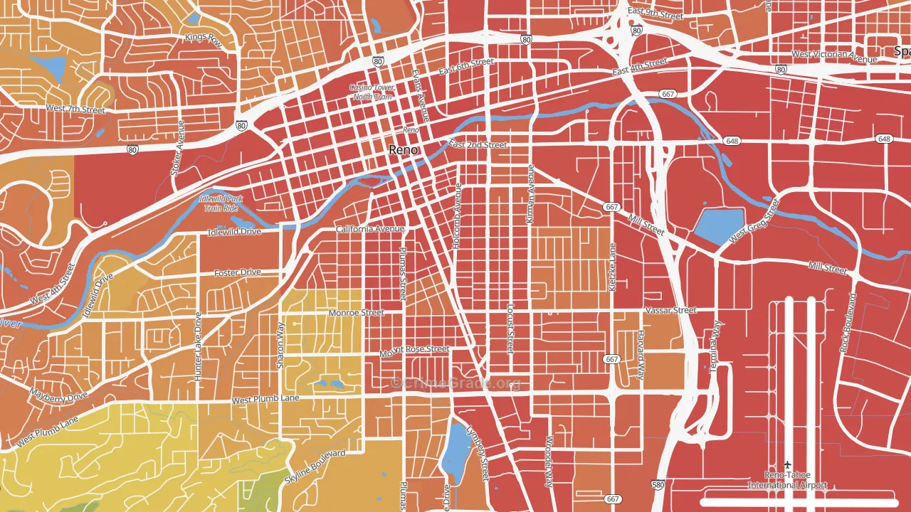 Midtown, Reno, NV Map of Vandalism Rates