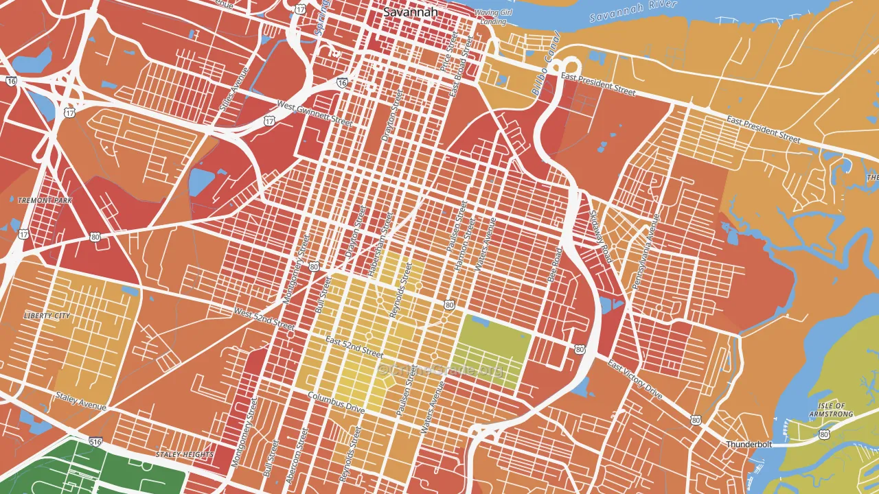 Midtown Savannah, Savannah, GA Map of Vandalism Rates