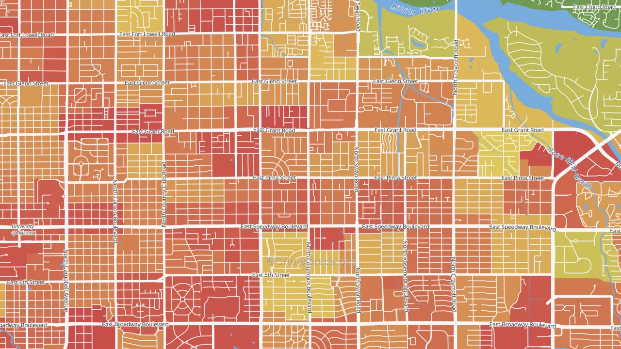 Midtown, Tucson, AZ Map of Vandalism Rates