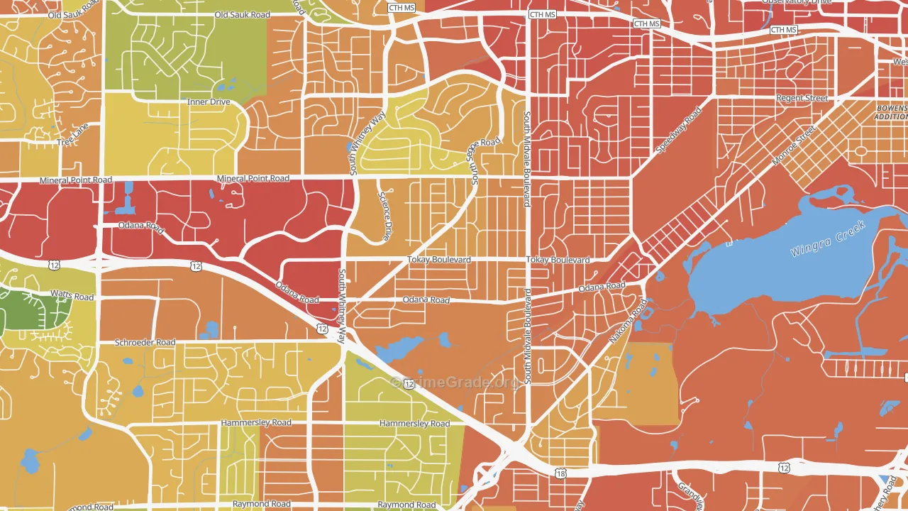 Midvale Heights, Madison, WI Map of Vandalism Rates