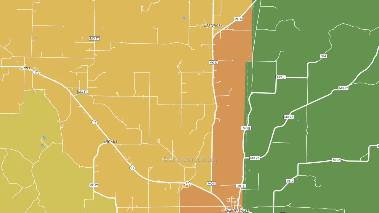 Midvale, MO Map of Vandalism Rates