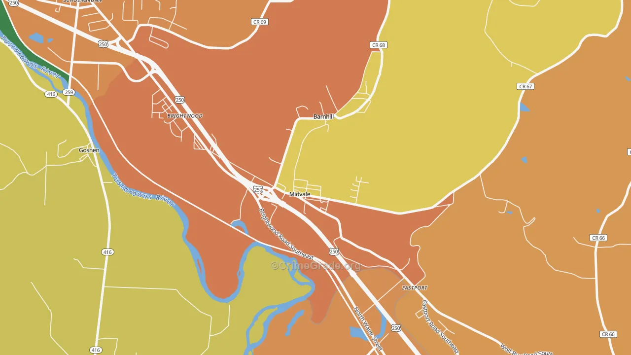 Midvale, OH Map of Vandalism Rates