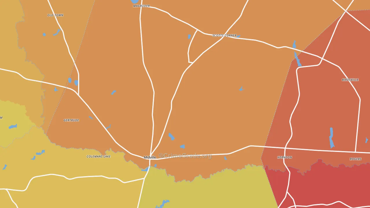 Midville, GA Map of Vandalism Rates