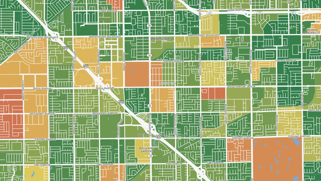 Midway City, CA Map of Vandalism Rates