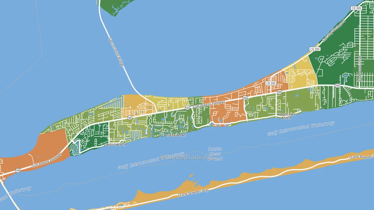 Midway, Gulf Breeze, FL Map of Vandalism Rates