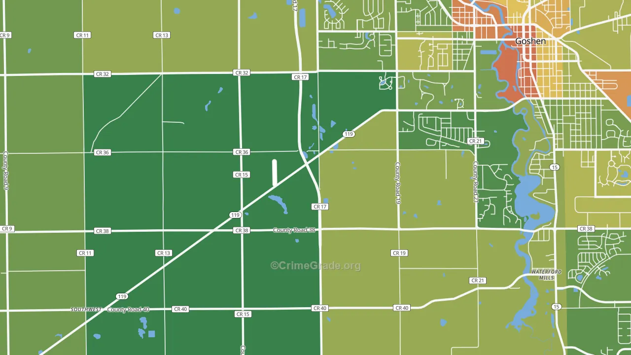 Midway, IN Map of Vandalism Rates