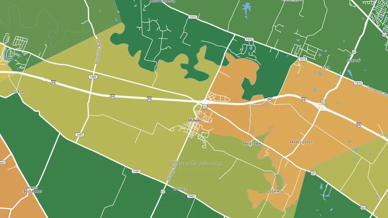 Midway, KY Map of Vandalism Rates