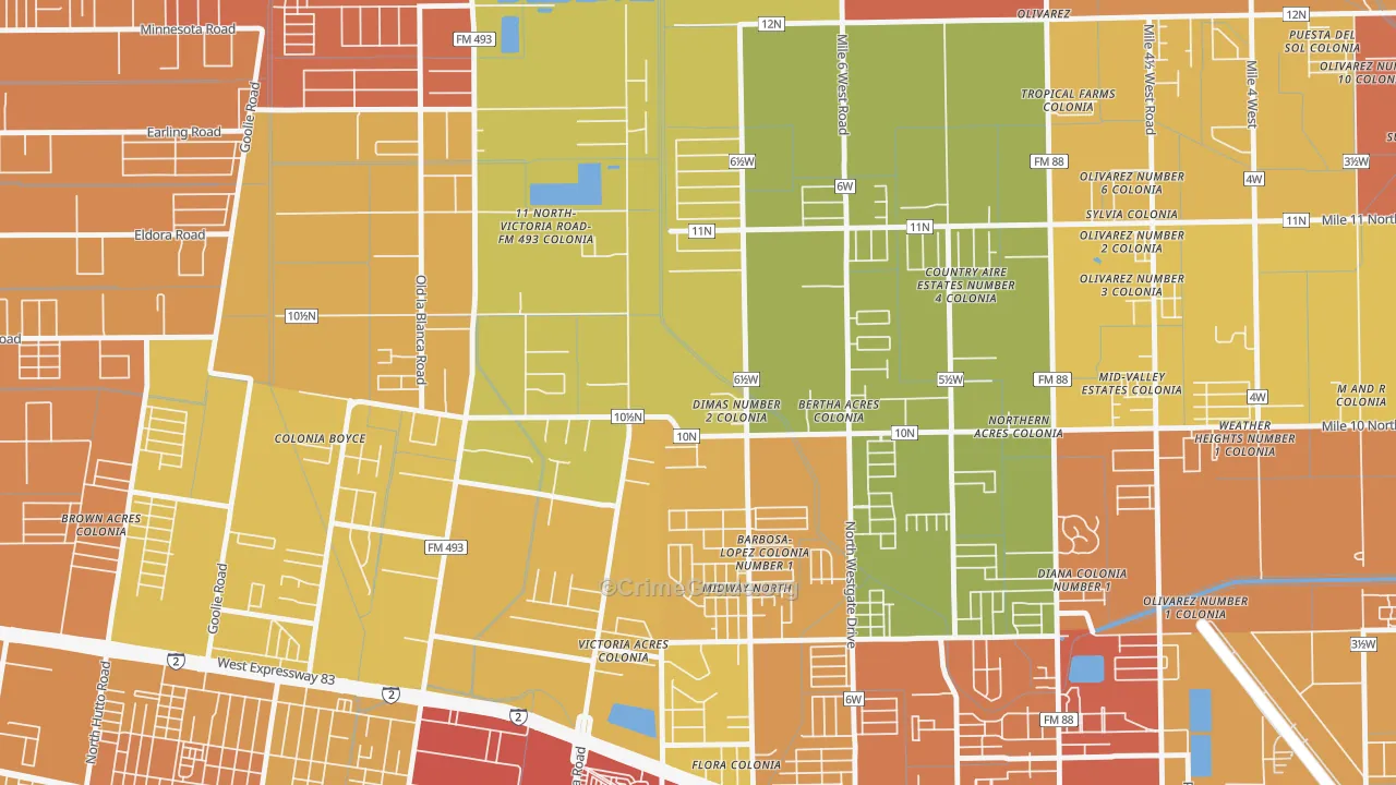 Midway North, TX Map of Vandalism Rates
