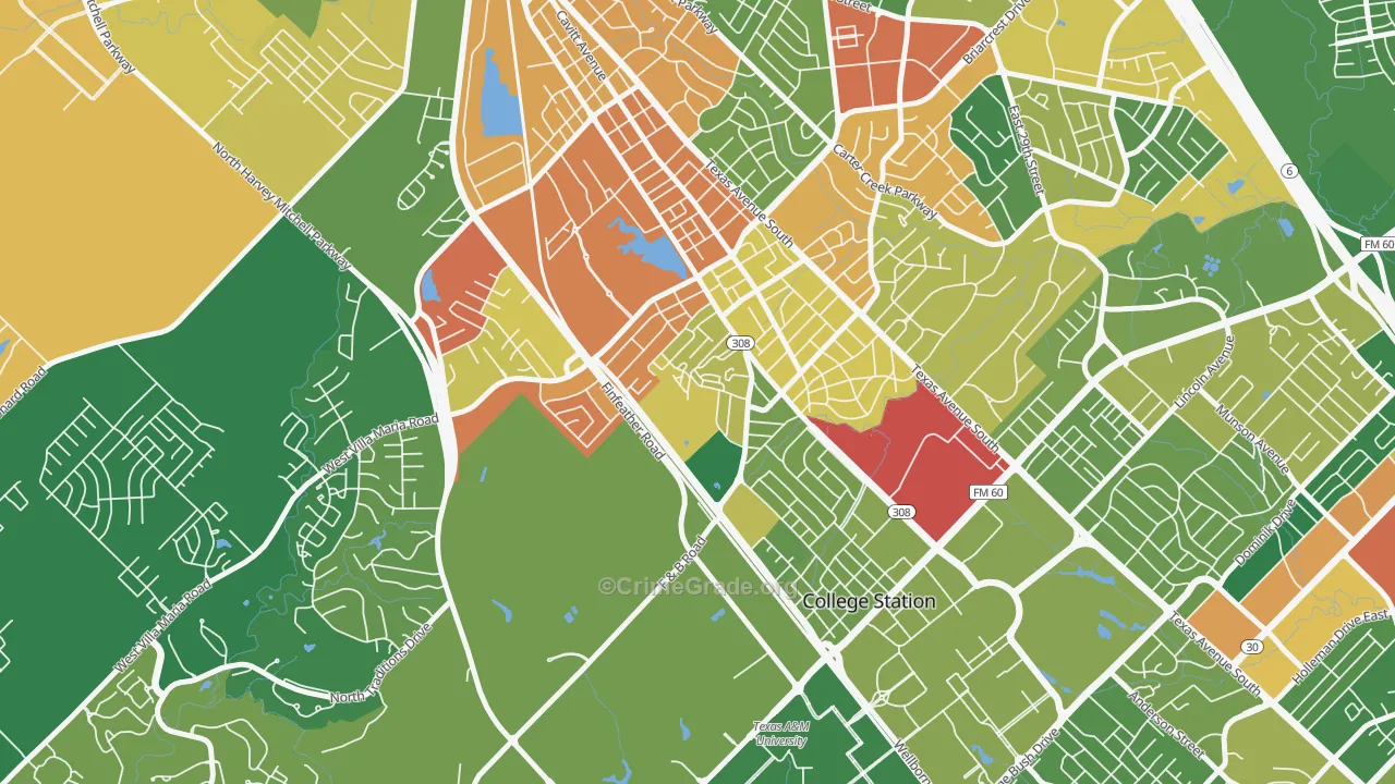 Midway Place, Bryan, TX Map of Vandalism Rates