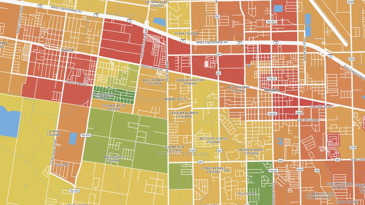Midway South, TX Map of Vandalism Rates