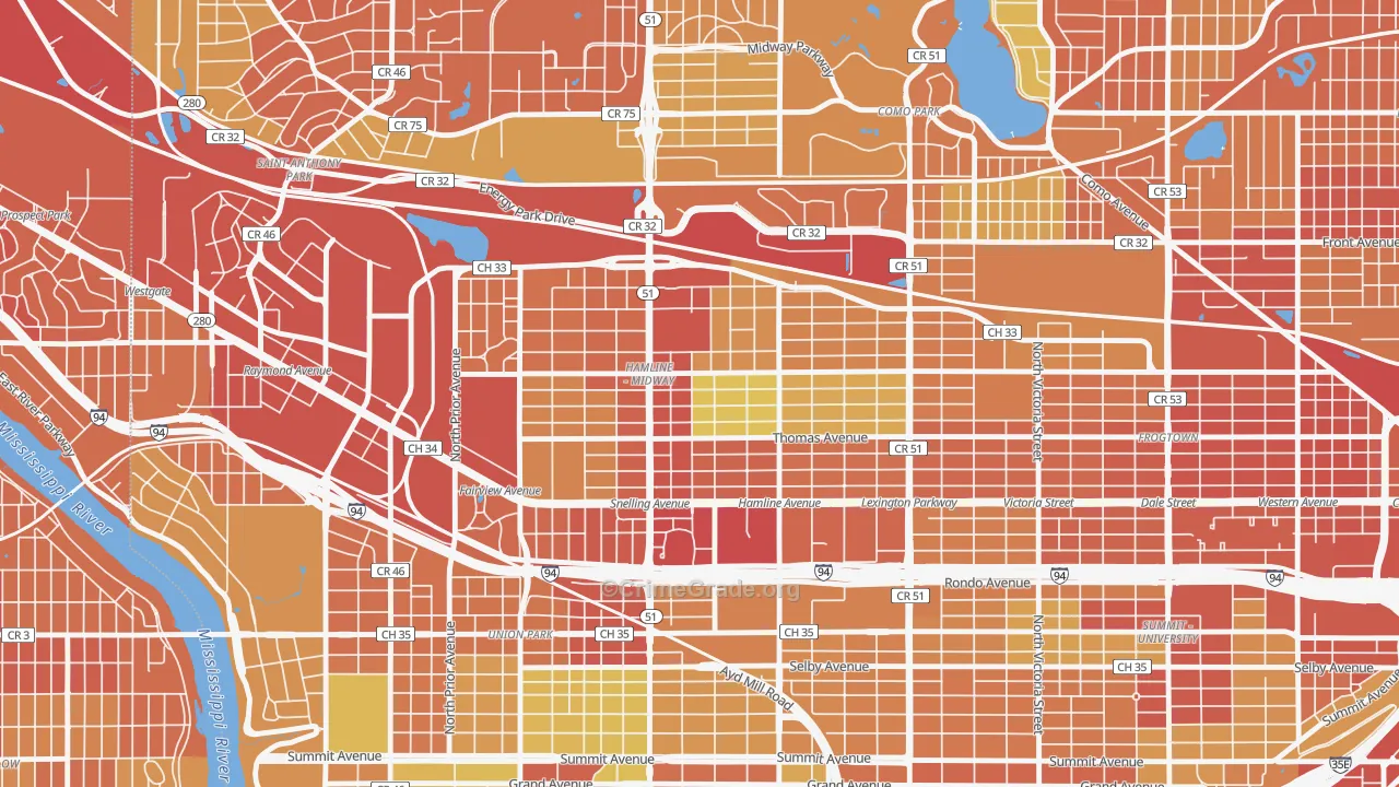 Midway, St. Paul, MN Map of Vandalism Rates