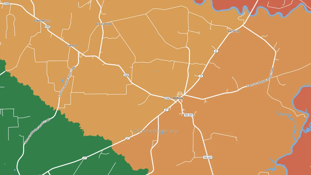 Midway, TX Map of Vandalism Rates