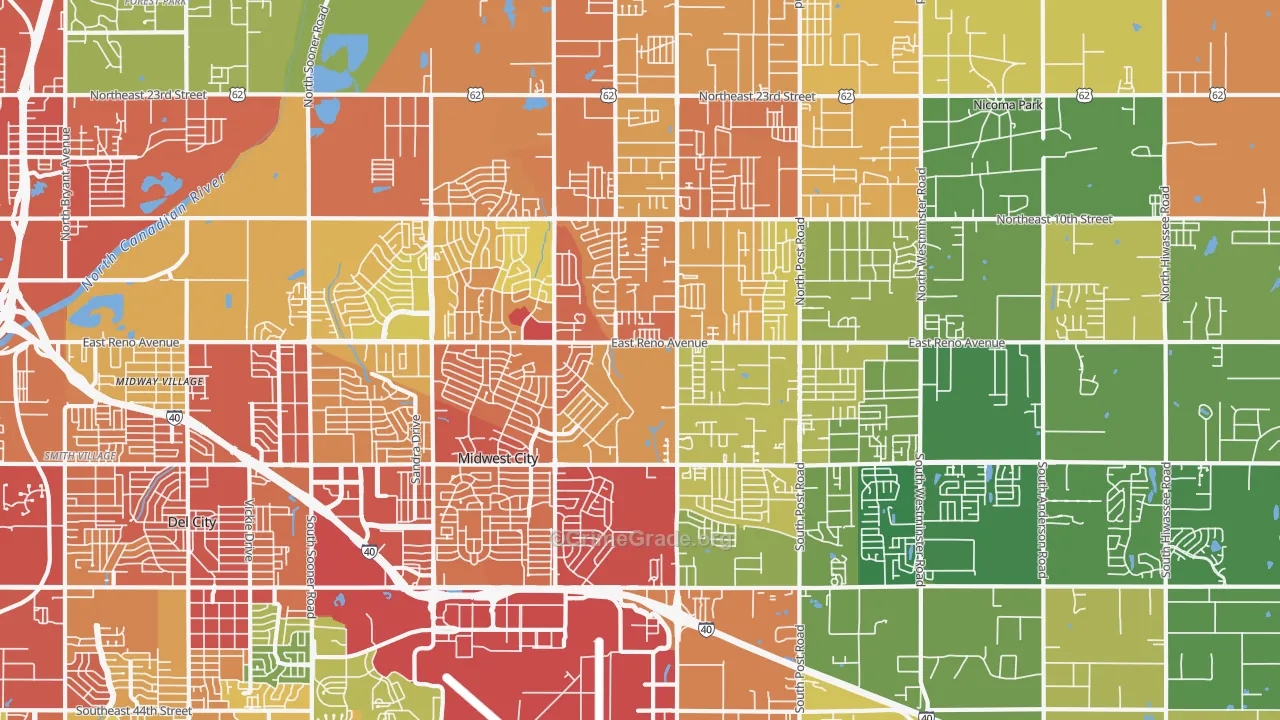 Midwest City, OK Map of Vandalism Rates