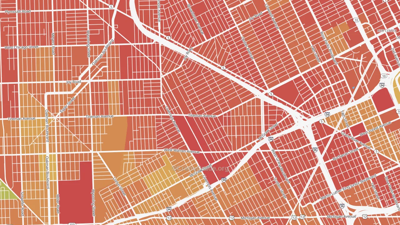 Midwest, Detroit, MI Map of Vandalism Rates
