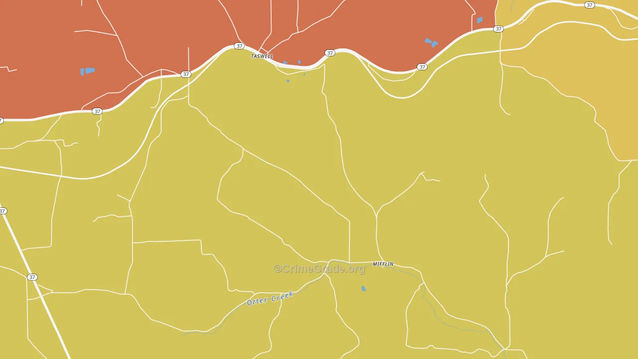 Mifflin, IN Map of Vandalism Rates