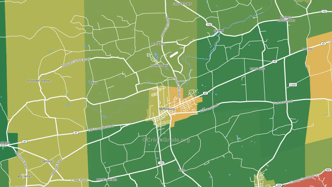 Mifflinburg, PA Map of Vandalism Rates