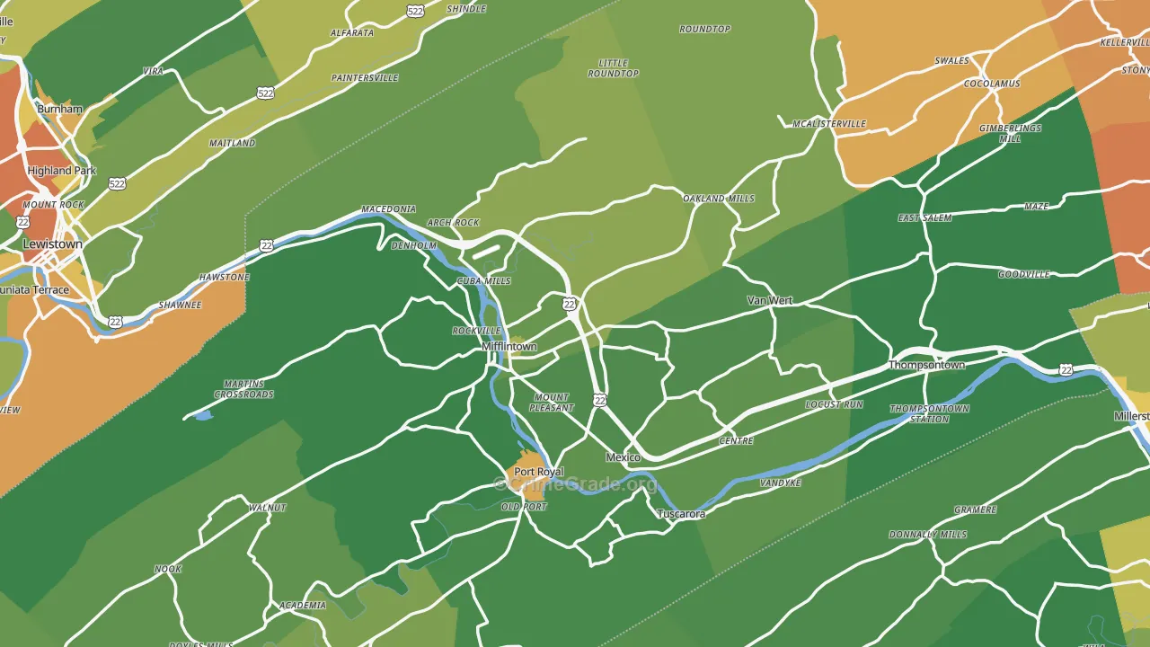 Mifflintown, PA Map of Vandalism Rates