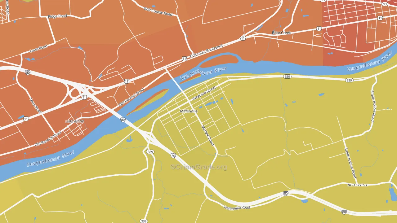 Mifflinville, PA Map of Vandalism Rates