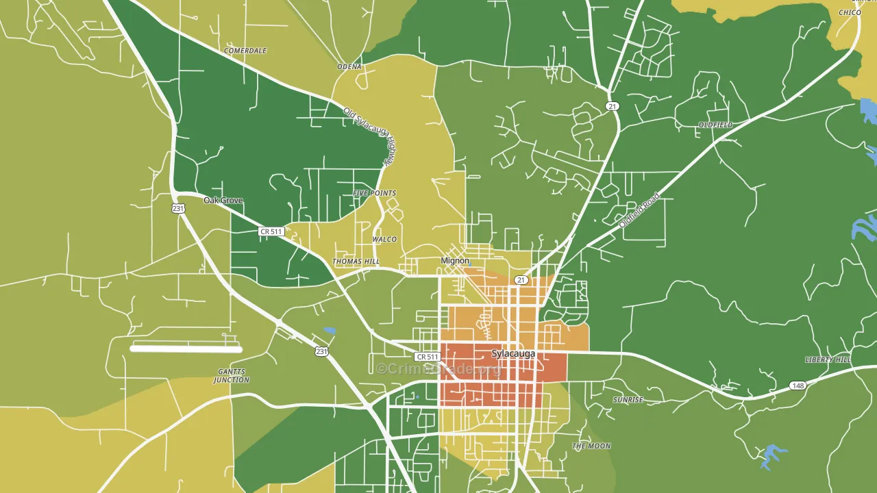 Mignon, AL Map of Vandalism Rates