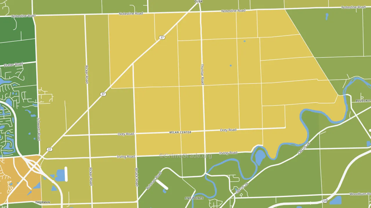 Milan Center, IN Map of Vandalism Rates