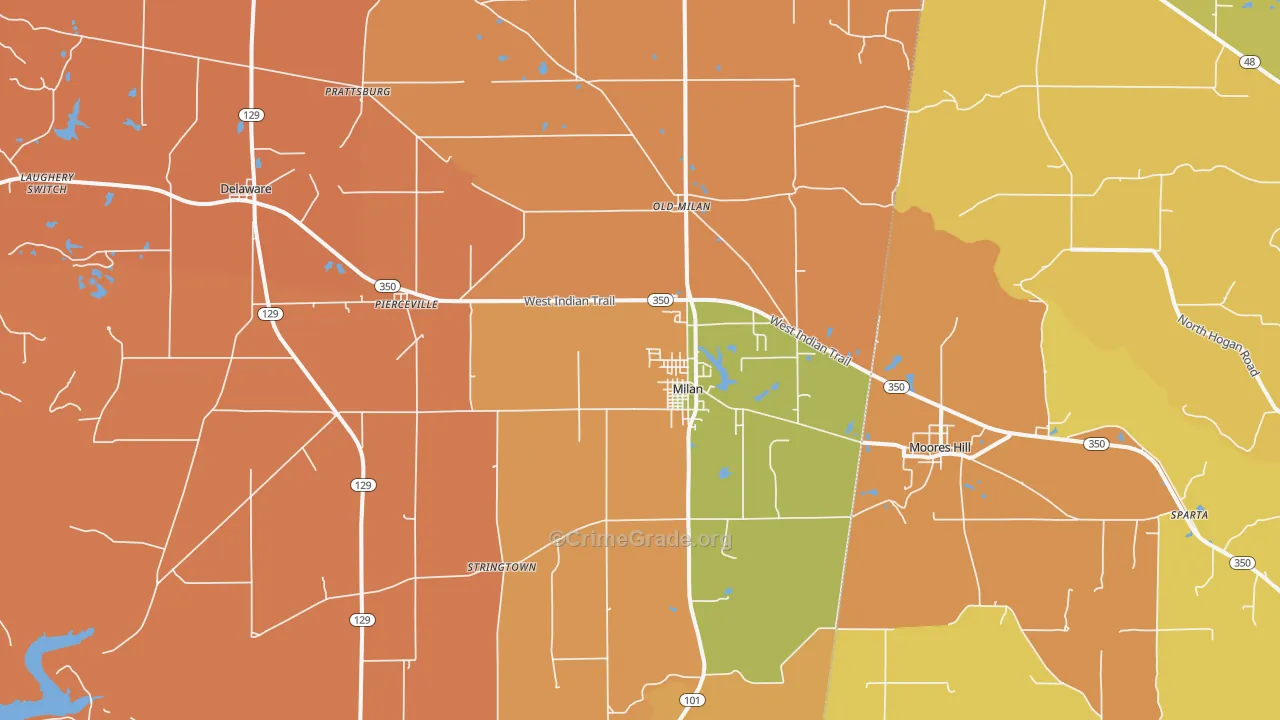 Milan, IN Map of Vandalism Rates