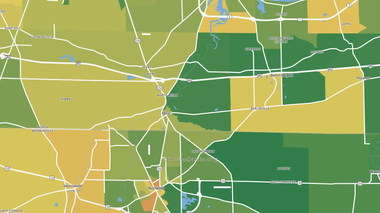 Milan, OH Map of Vandalism Rates