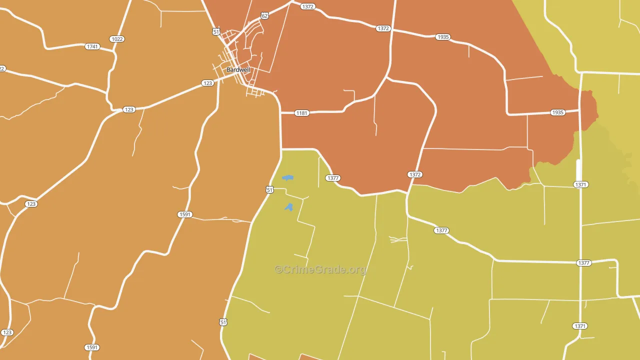 Milburn, KY Map of Vandalism Rates