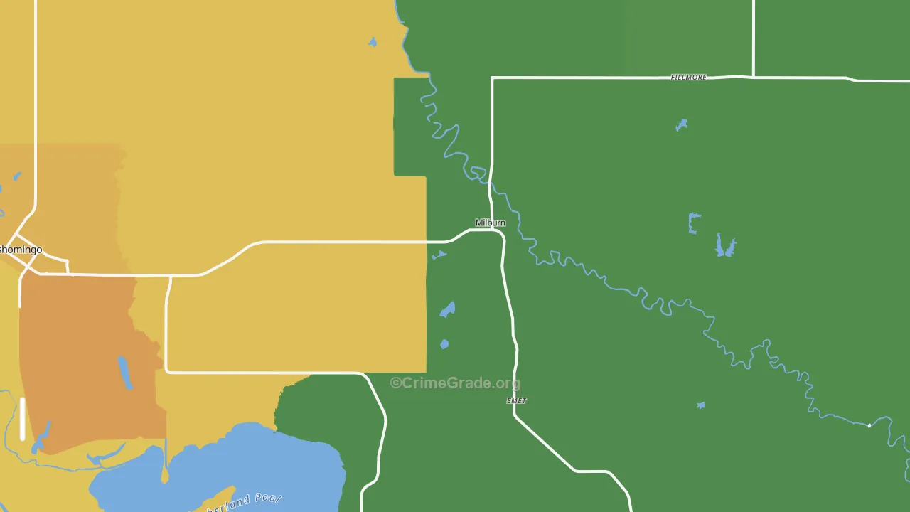 Milburn, OK Map of Vandalism Rates