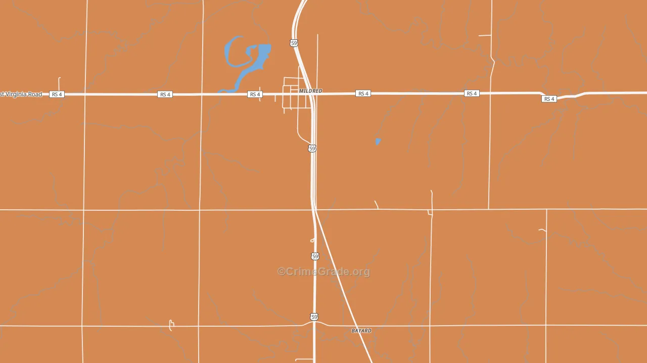 Mildred, KS Map of Vandalism Rates