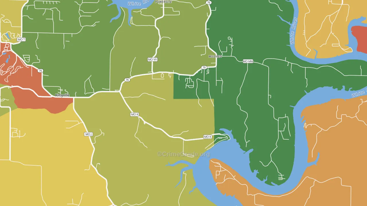 Mildred, MO Map of Vandalism Rates