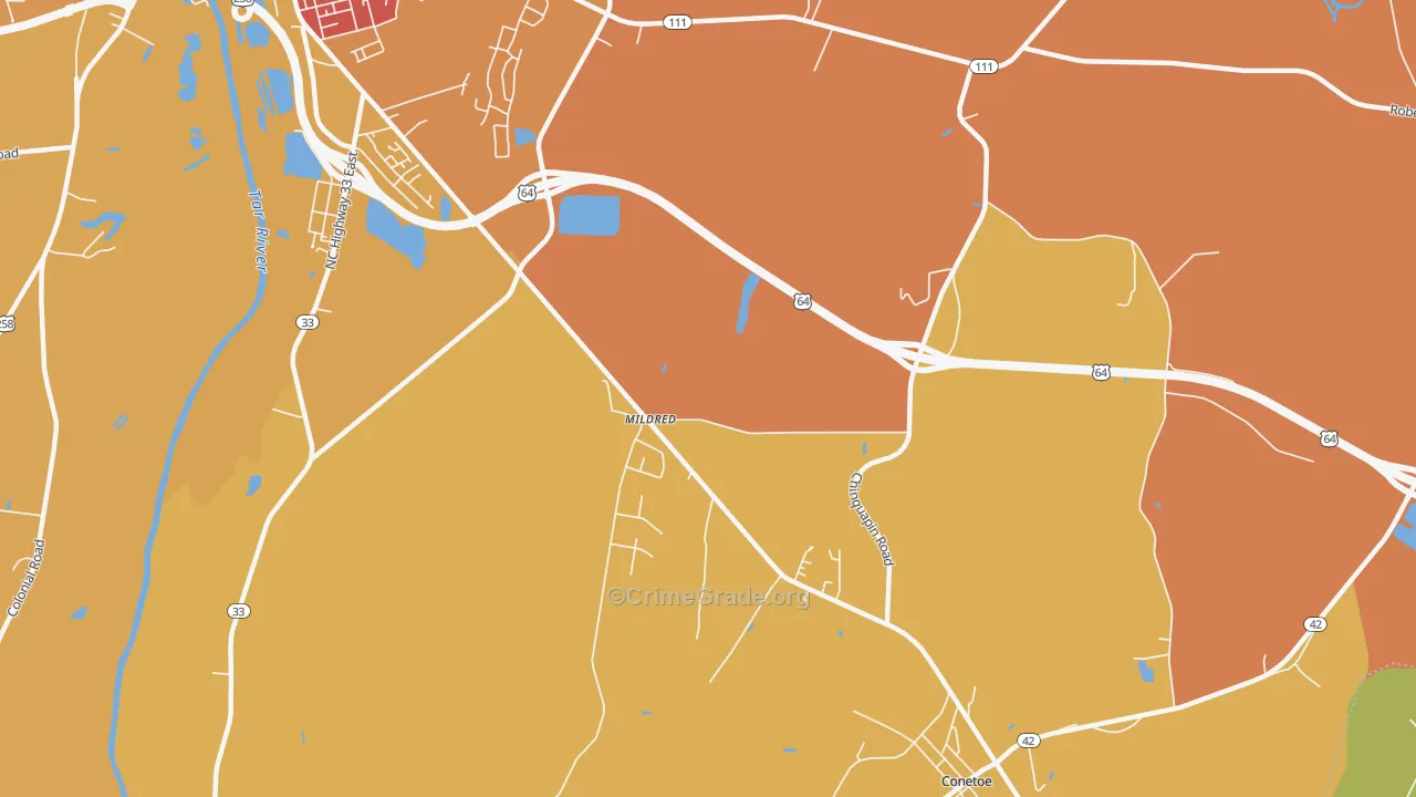 Mildred, NC Map of Vandalism Rates