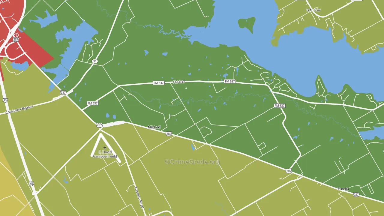 Mildred, TX Map of Vandalism Rates