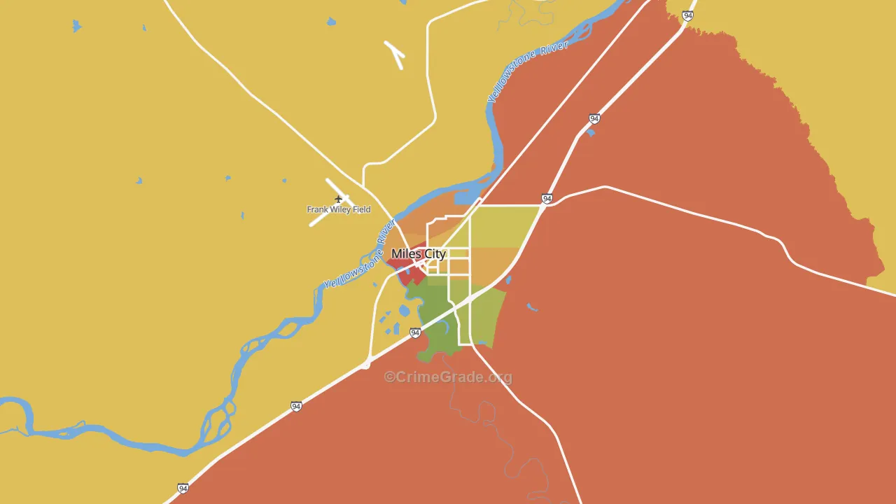 Miles City, MT Map of Vandalism Rates
