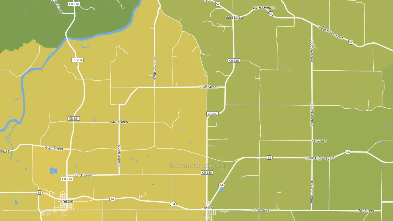 Miles, IA Map of Vandalism Rates