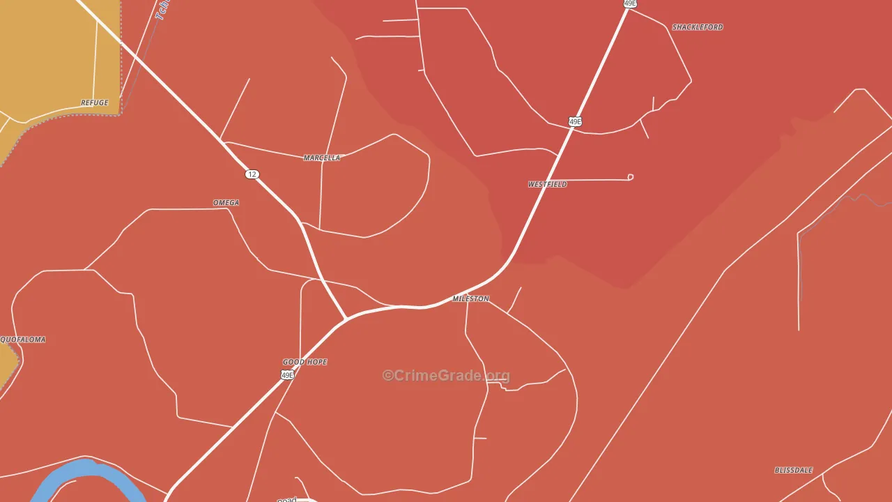 Mileston, MS Map of Vandalism Rates