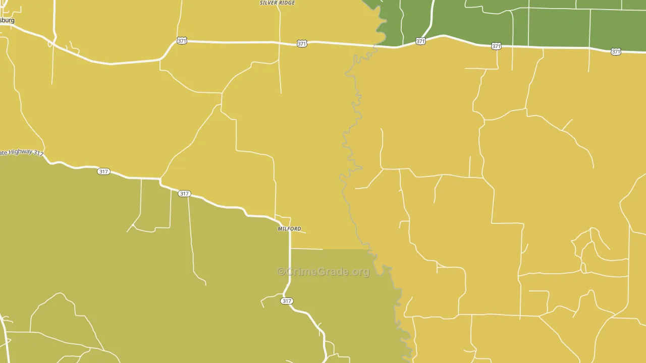 Milford, AR Map of Vandalism Rates