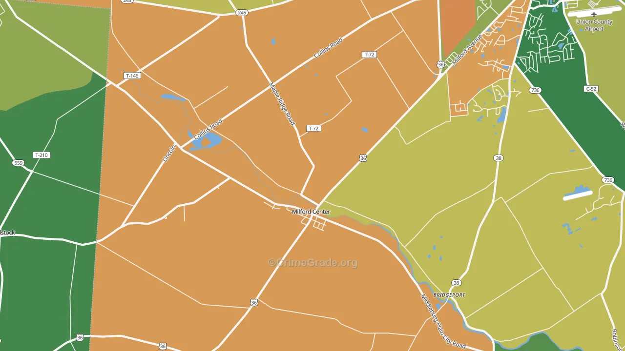 Milford Center, OH Map of Vandalism Rates