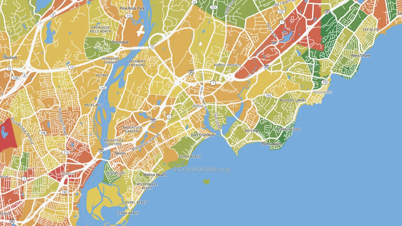 Milford, CT Map of Vandalism Rates