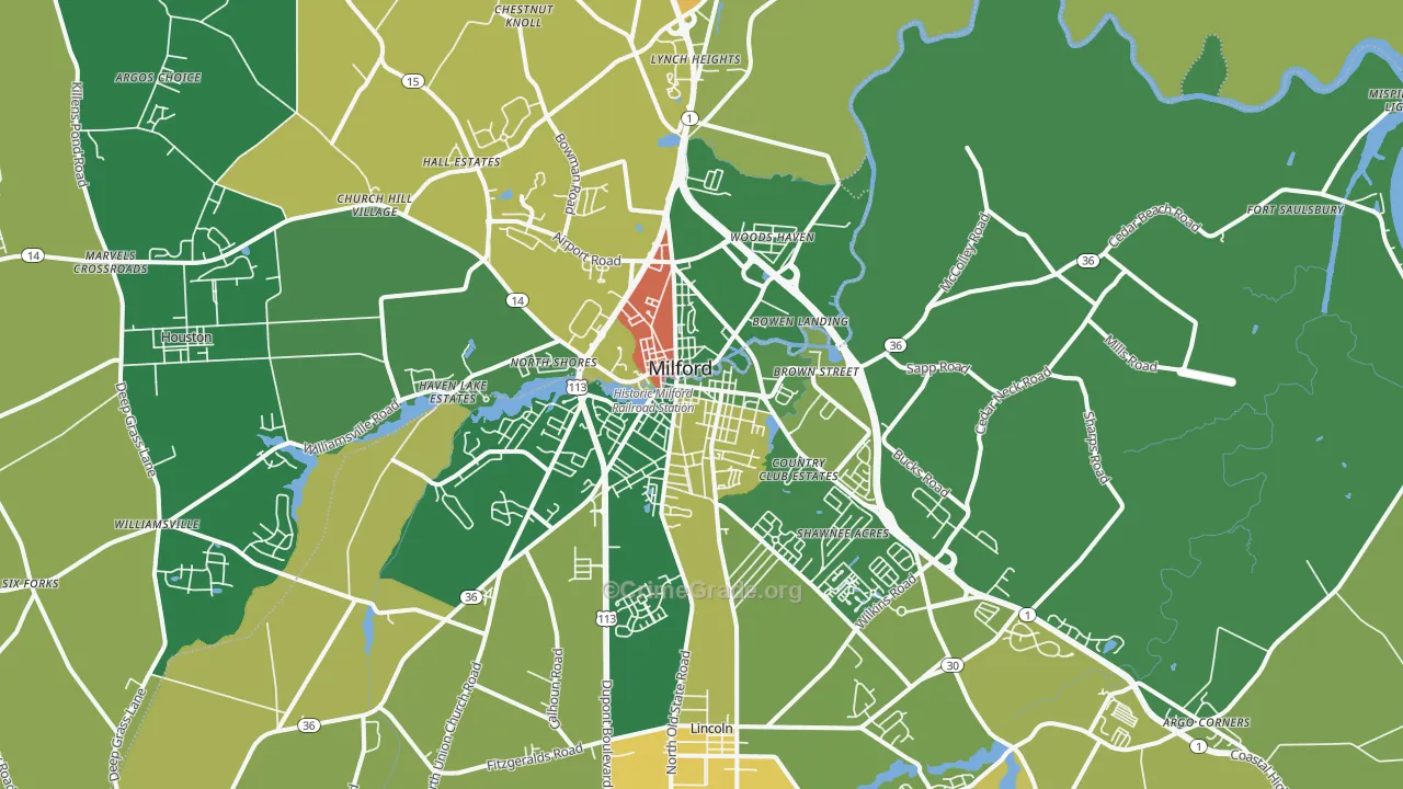 Milford, DE Map of Vandalism Rates
